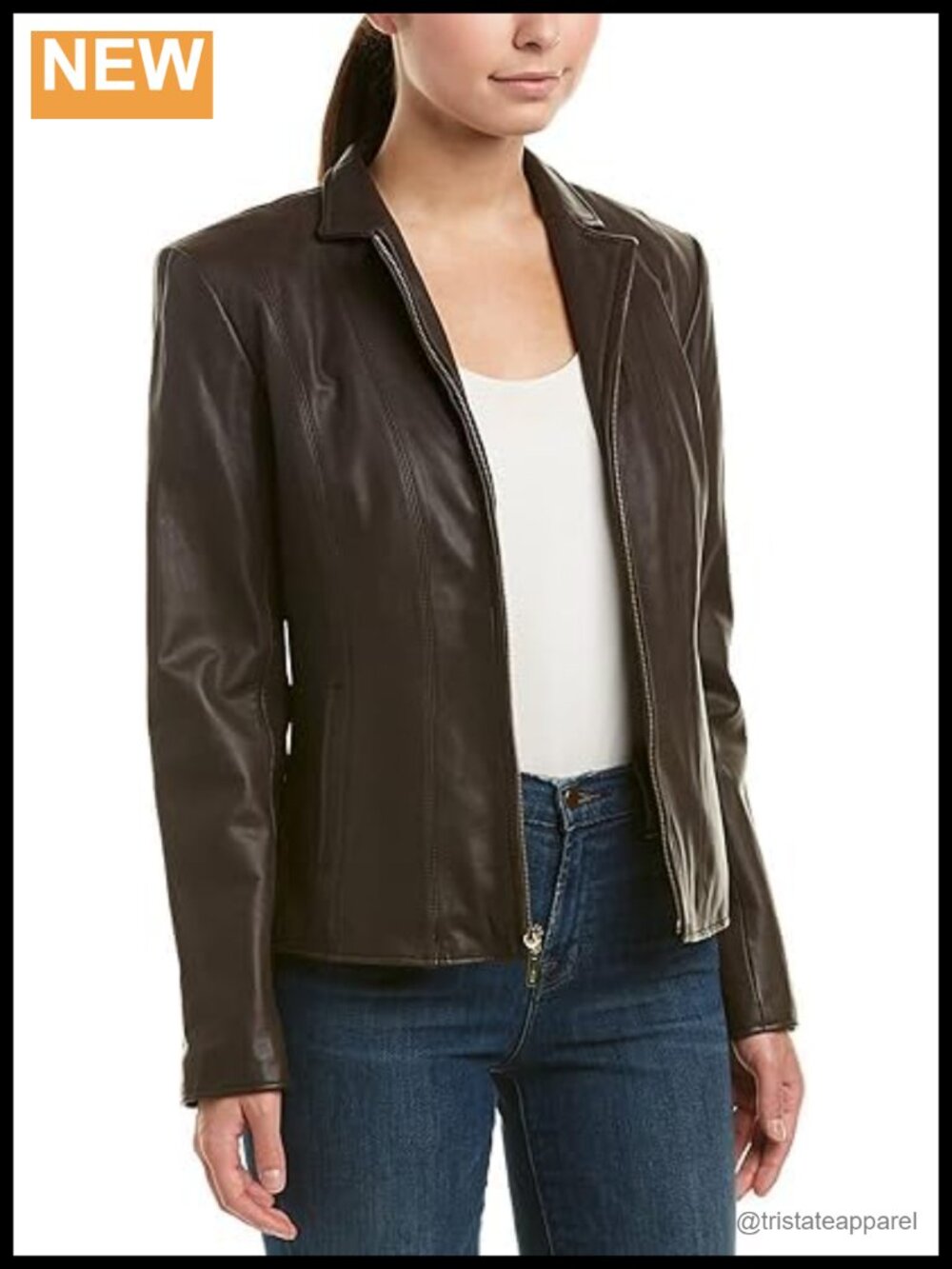 Real Lambskin Leather Biker Moto Racer Jacket Handmade Women Long Sleeve Zip